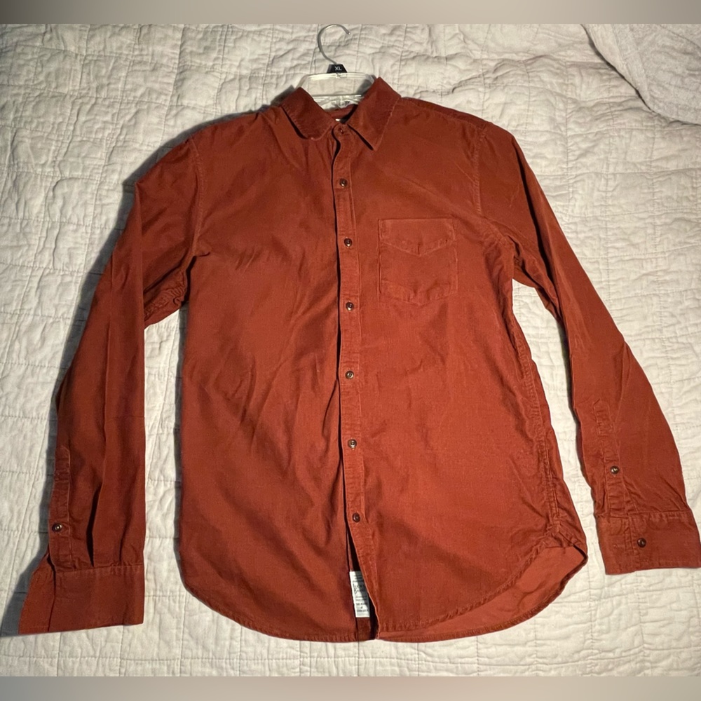 Dark red button-down long-sleeve shirt